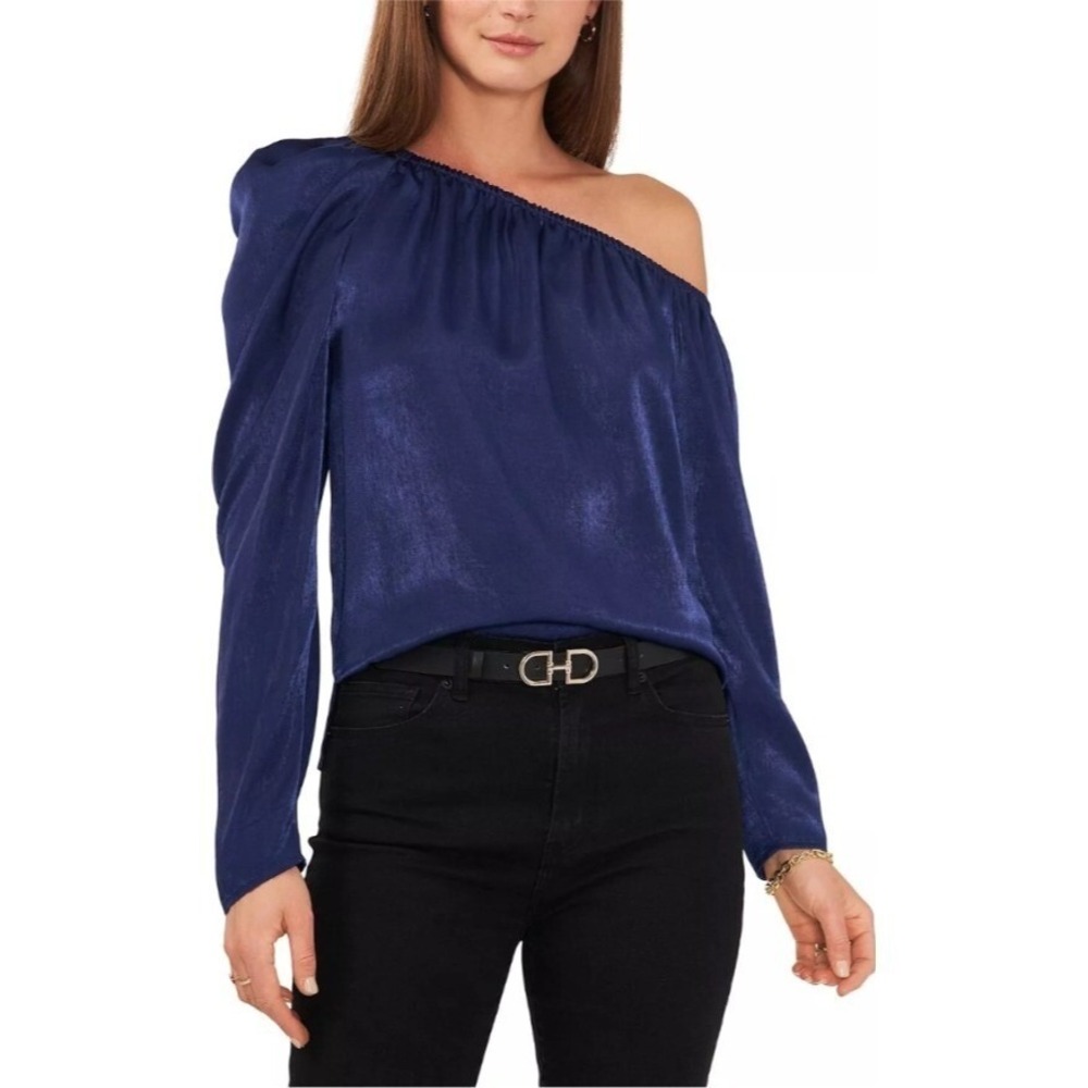 Vince Camuto‎ One Shoulder Top Long Sleeve Blouse Classic Blue Size S NWT $99
